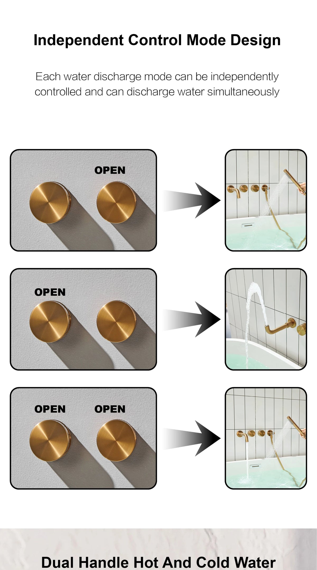 Luxury Brass Brushed Gold Wall Mounted Bathroom Faucet