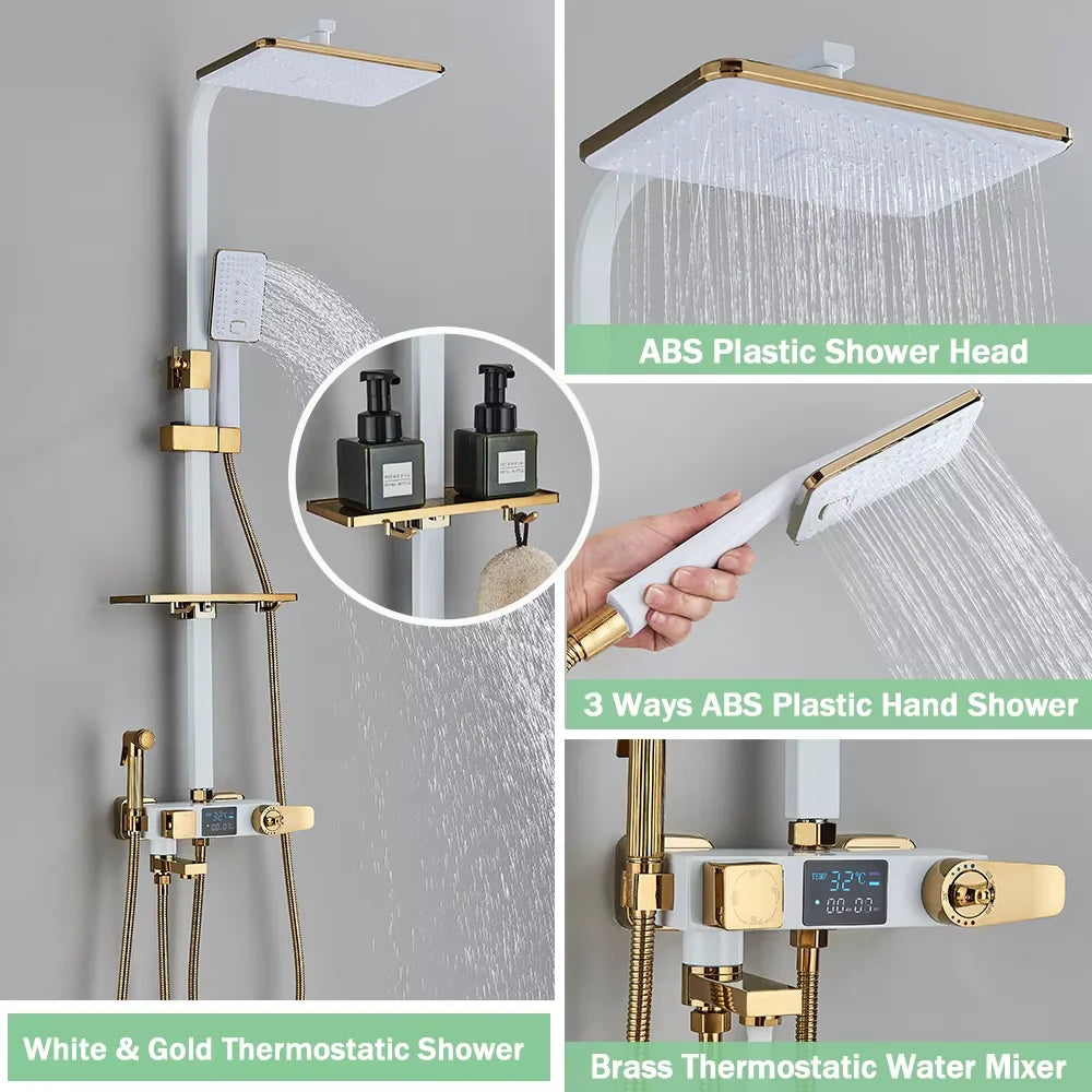 Chrome/Black Thermostat Shower Faucet Ways Bathroom Faucet