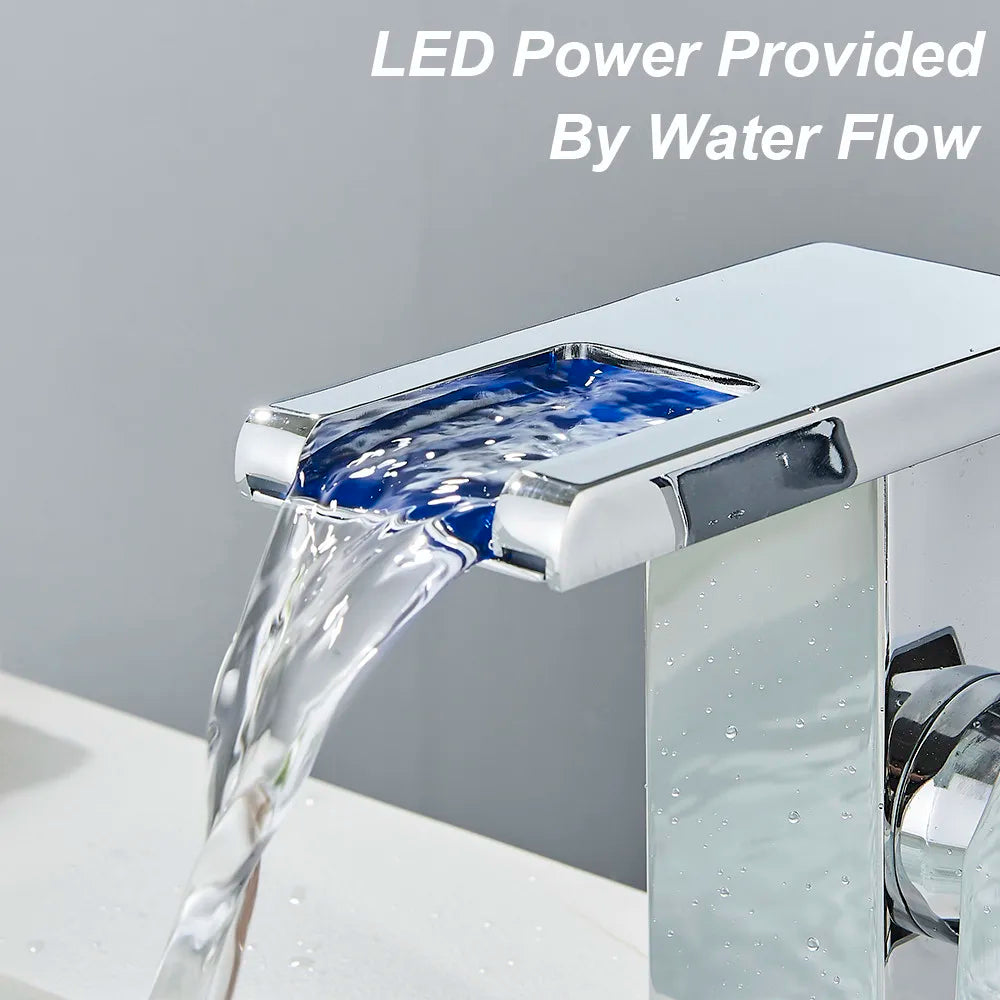 Rozin Led Bathroom Basin Faucet Black Waterfall Sink