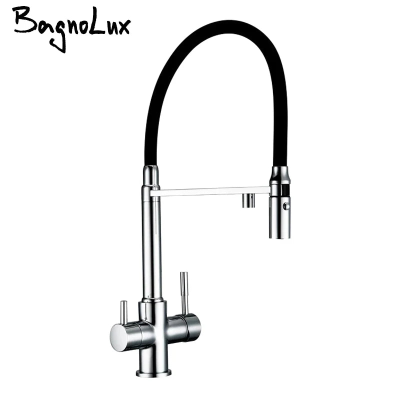Bagnolux Copper Faucets Chrome Sink Black Hose Mount