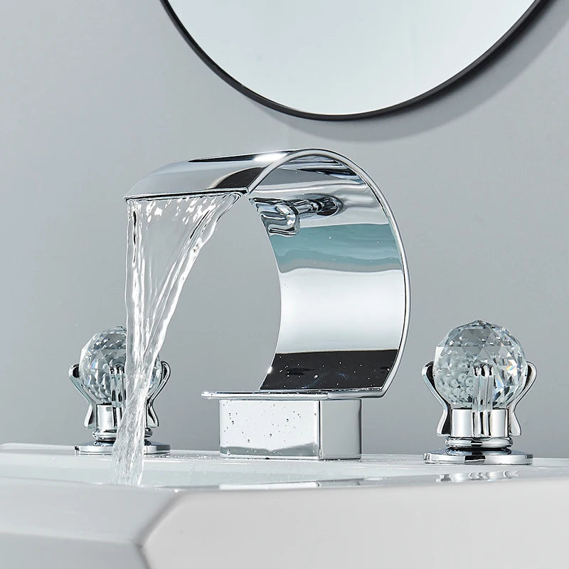 Saeuwtowy Crystal Handle Waterfall Bathroom Basin Faucet Hole