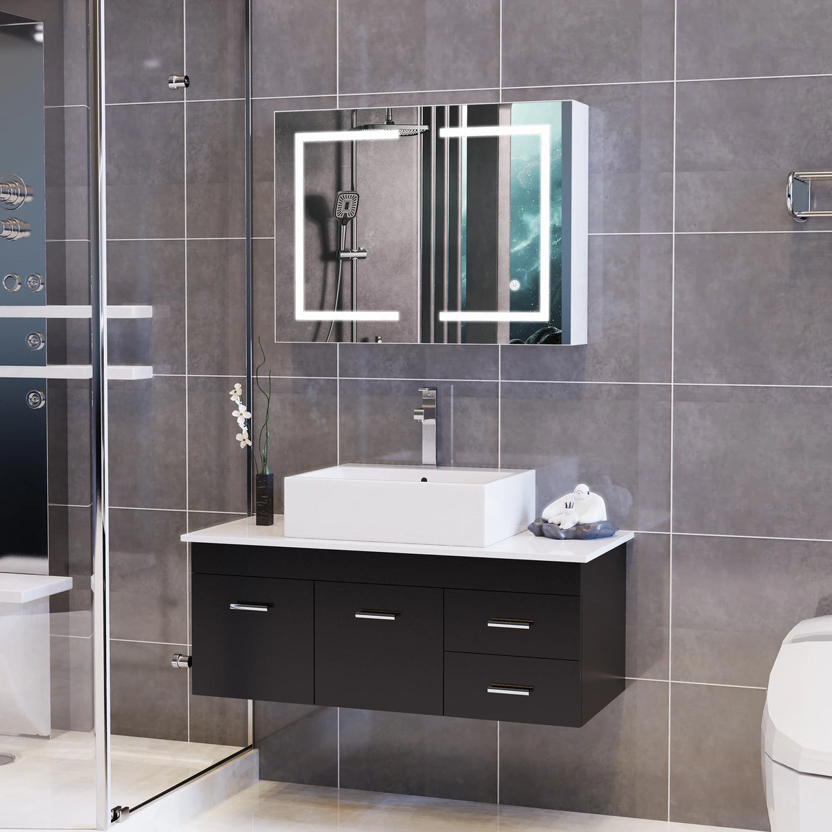 Anajqaqia Bathroom Wall Cabinet Mirror Featuring Led Lighting