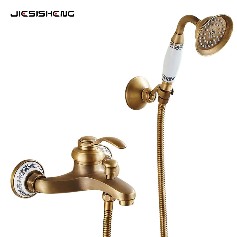 Brass Vintage Gold/Black Simple Shower Spray Handheld Shower