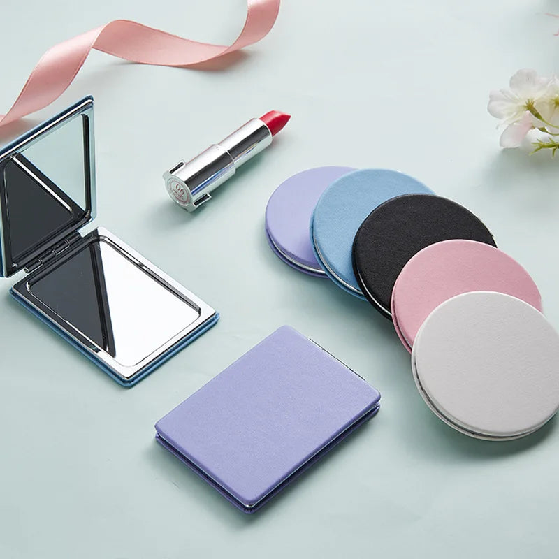 Cute Mini Pu Makeup Mirror Magnify Foldable Double