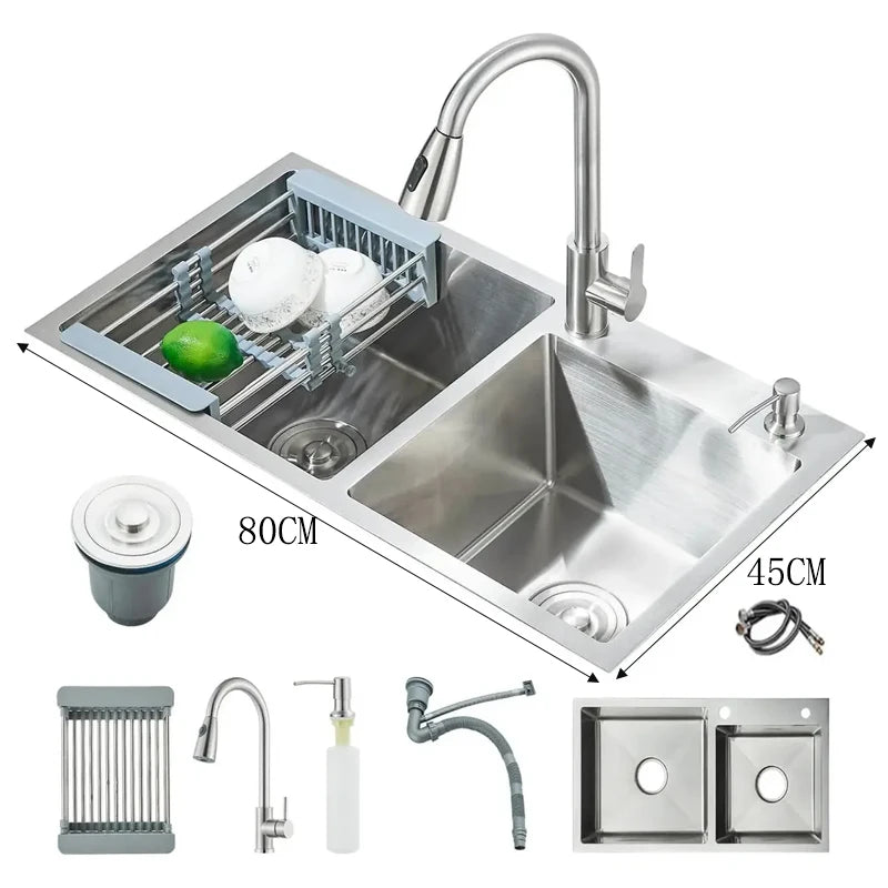 304stainless Steel Sink Faucet Rainfall Spout Pull Out