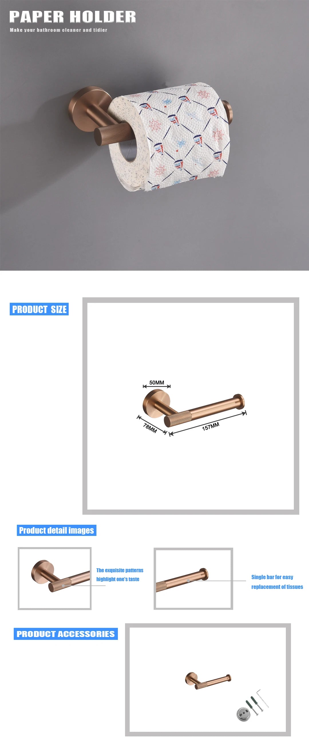 Brushed Rose Gold Toilet Brush Holder Toilet Paper