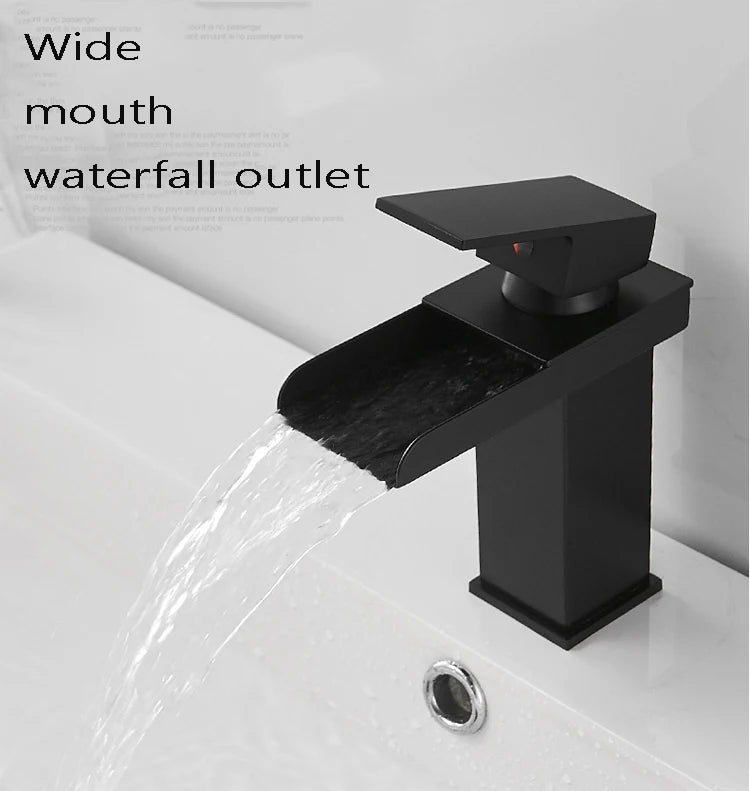 Black Waterfall Bathroom Basin Faucet Square Vanity Sink