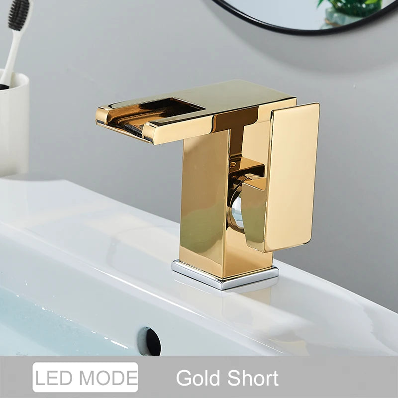 Luxury Led Color Changing Waterfall Basin Sink Faucet