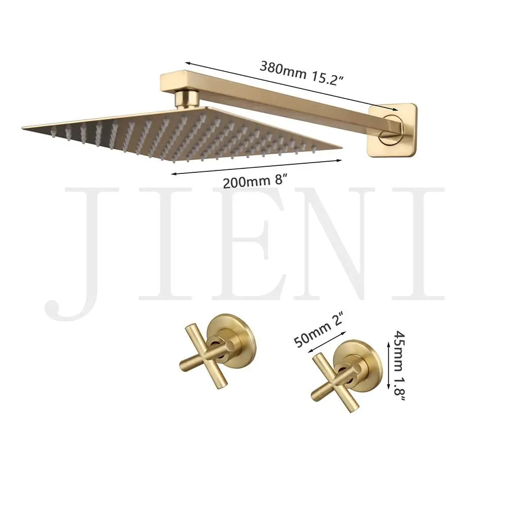 Jieni Inch Brushed Gold Rainfall Shower Faucet Sets
