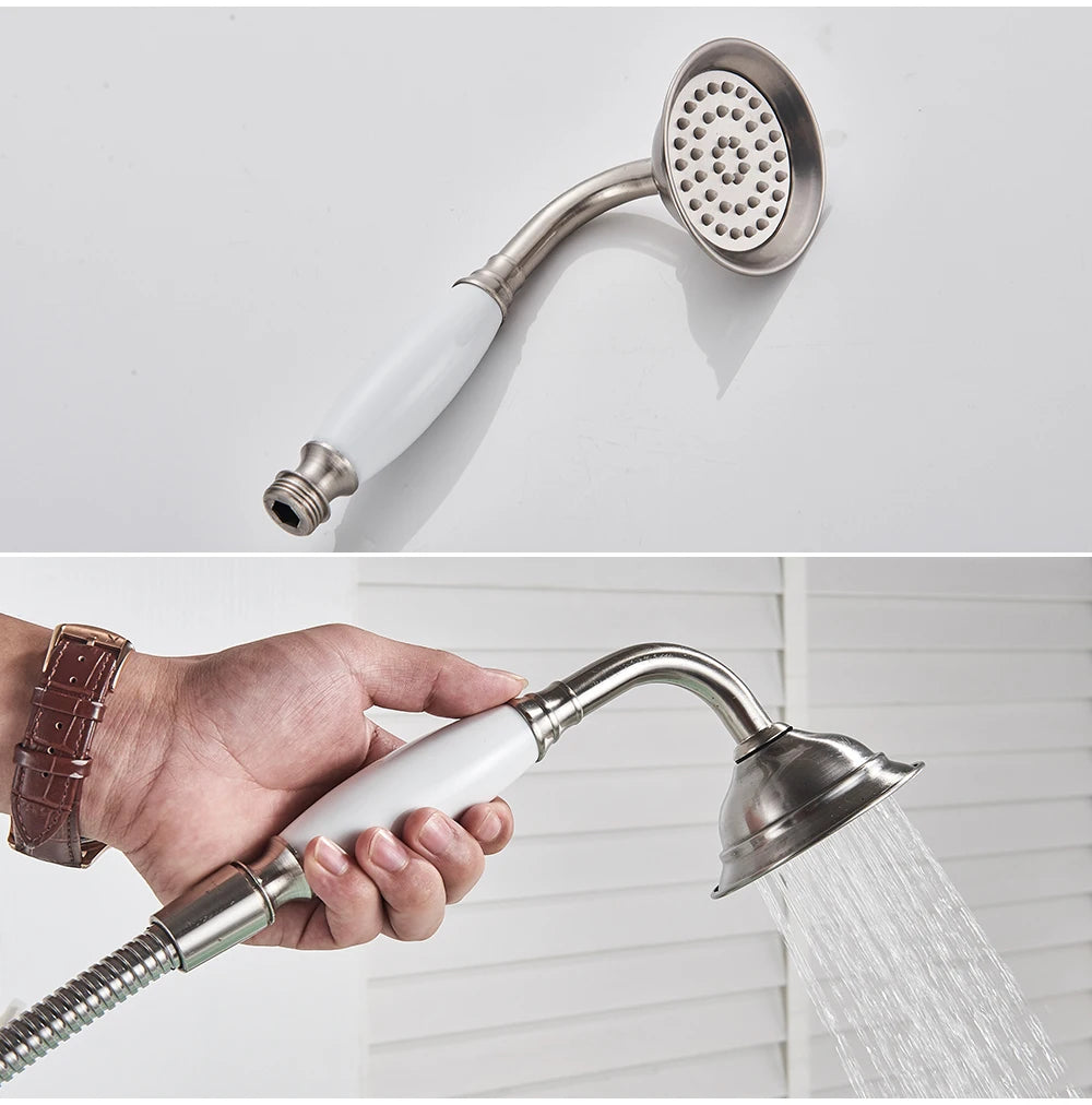 Antique Brass Floor Mounted Bathtub Shower Faucet Dual