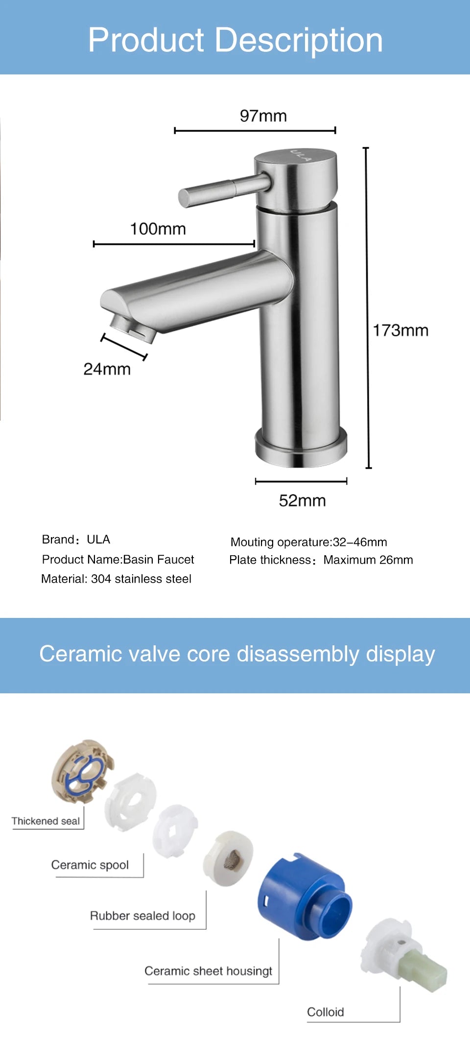 Ula G1/2 Basin Faucet Waterfall Bathroom Sink Faucet
