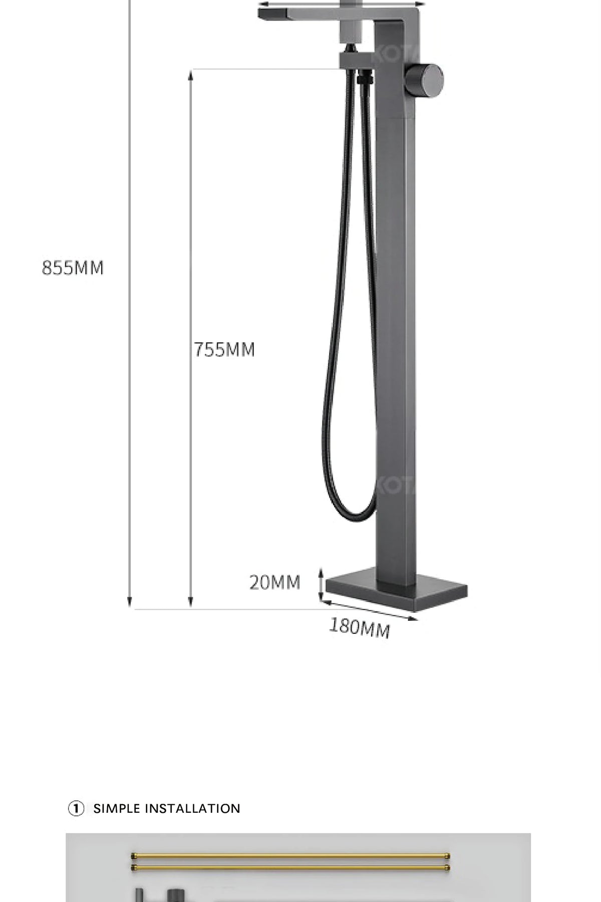 Luxury Black Brass Bathroom Faucet Floor Standing Design