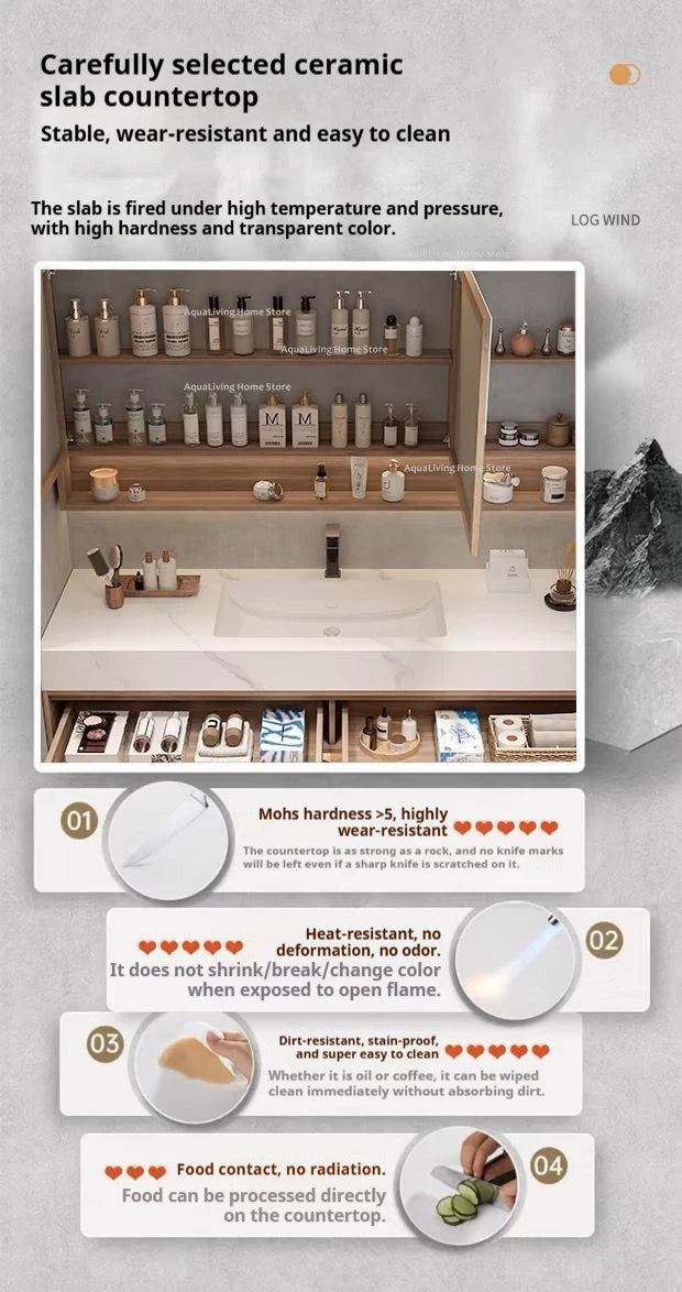 Luxury Rock Plate Bathroom Cabinets Intelligent Mirror Wash
