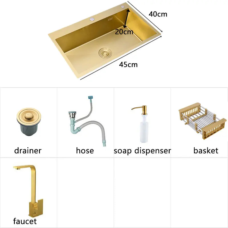 Gold Kitchens Sink Nano Handmade 304 Stainless Steel