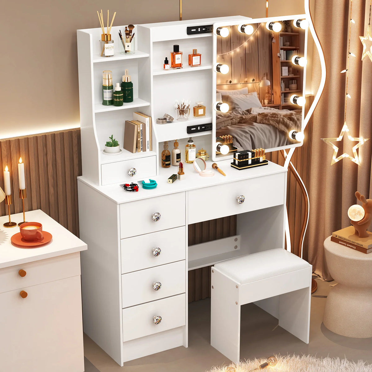 White Dressing Table Vanity Sliding Mirror Frame 3-Color