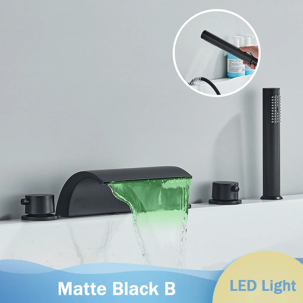Bronze Black Waterfall Bathtub Faucet Led Light Bathtub