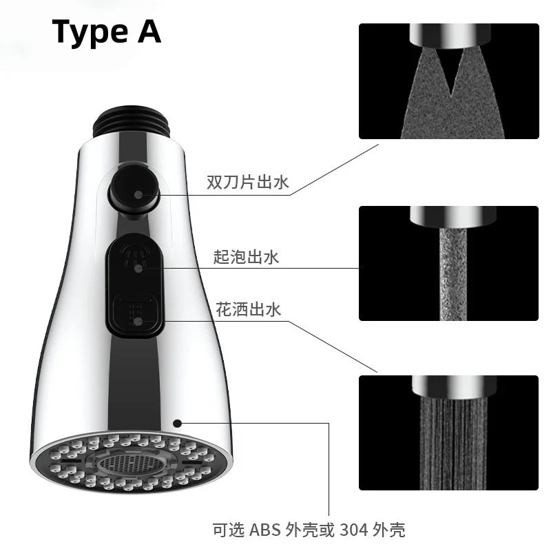 Pull-Out Three-Function Faucet Nozzle Abs Durable Water-Saving