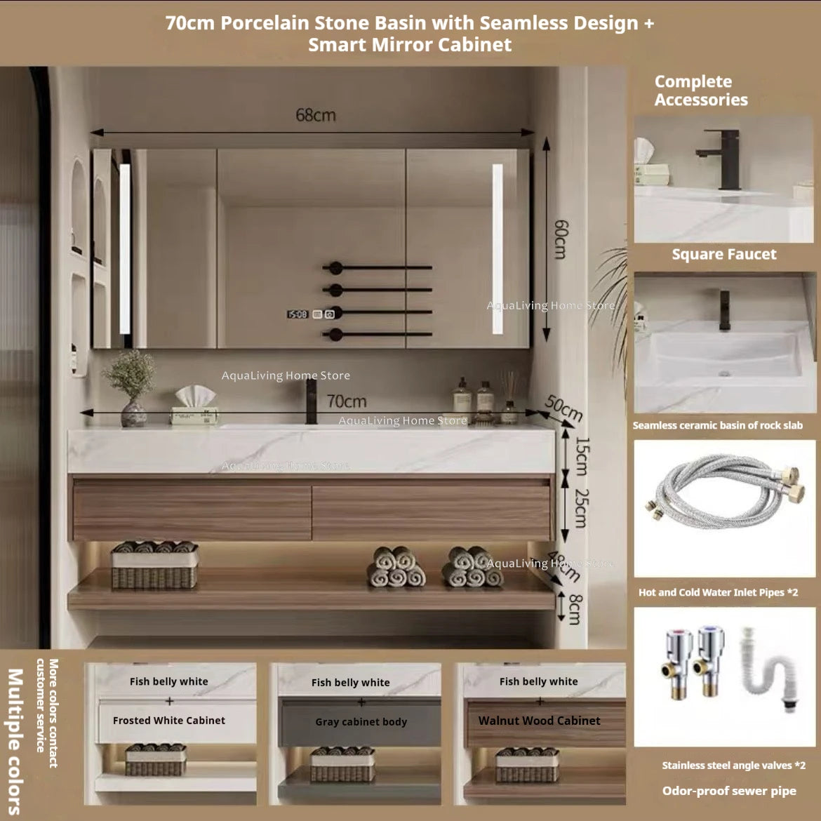 Luxury Rock Plate Bathroom Cabinets Intelligent Mirror Wash