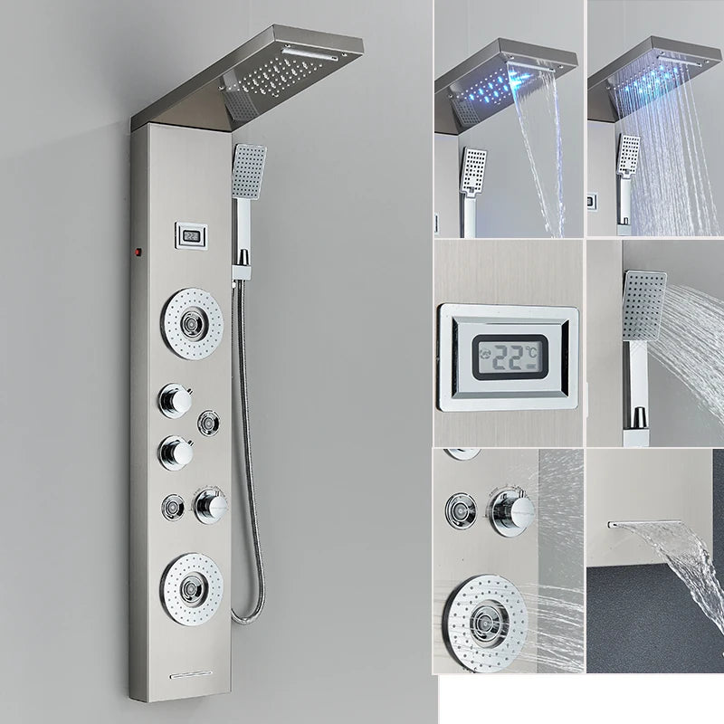 Led Shower Panel Faucet Rainfall Headshower Spa Massage