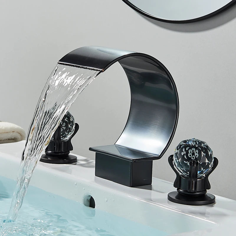Saeuwtowy Crystal Handle Waterfall Bathroom Basin Faucet Hole