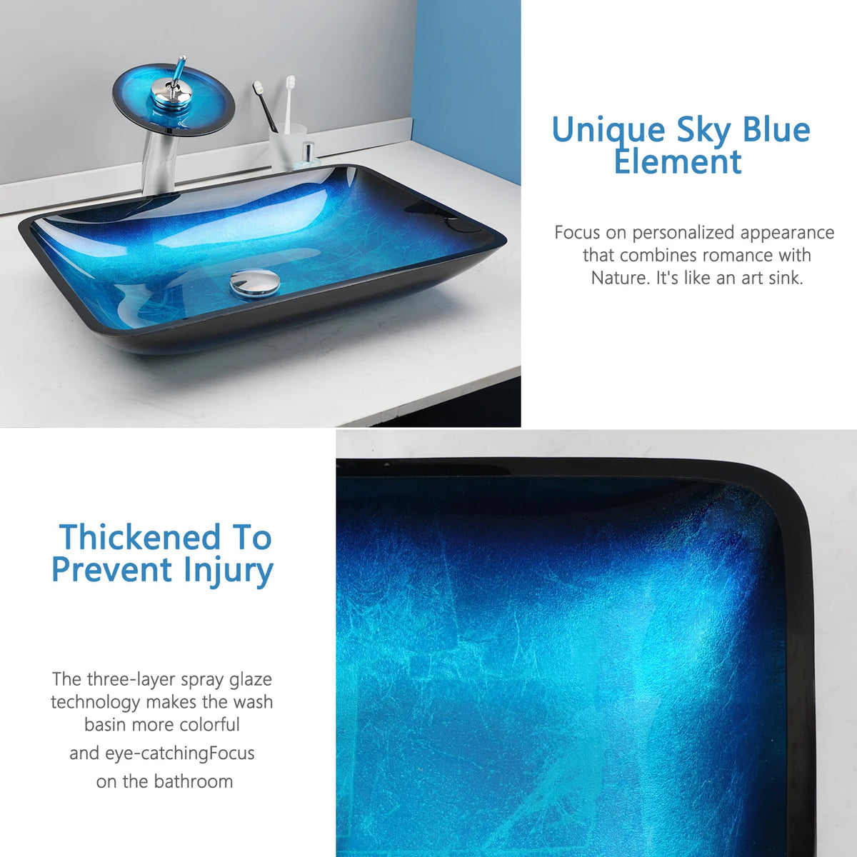 Kemaidi Big Tempered Glass Basin Sink Washbasin Bathroom