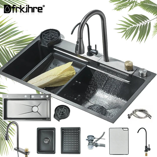 304 Stainless Steel Gray/Brushed Nickel Sink Waterfall Faucet