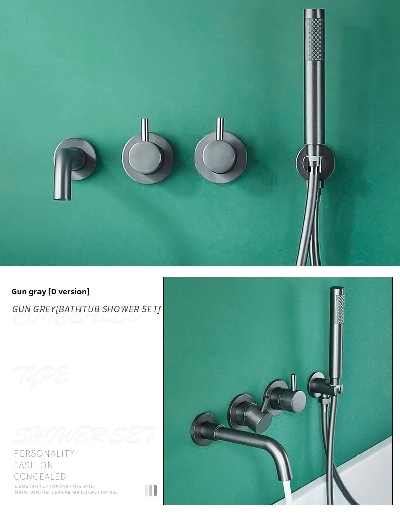 Brushed Gold Concealed Wall-Mounted Bathtub Faucet Gun Grey