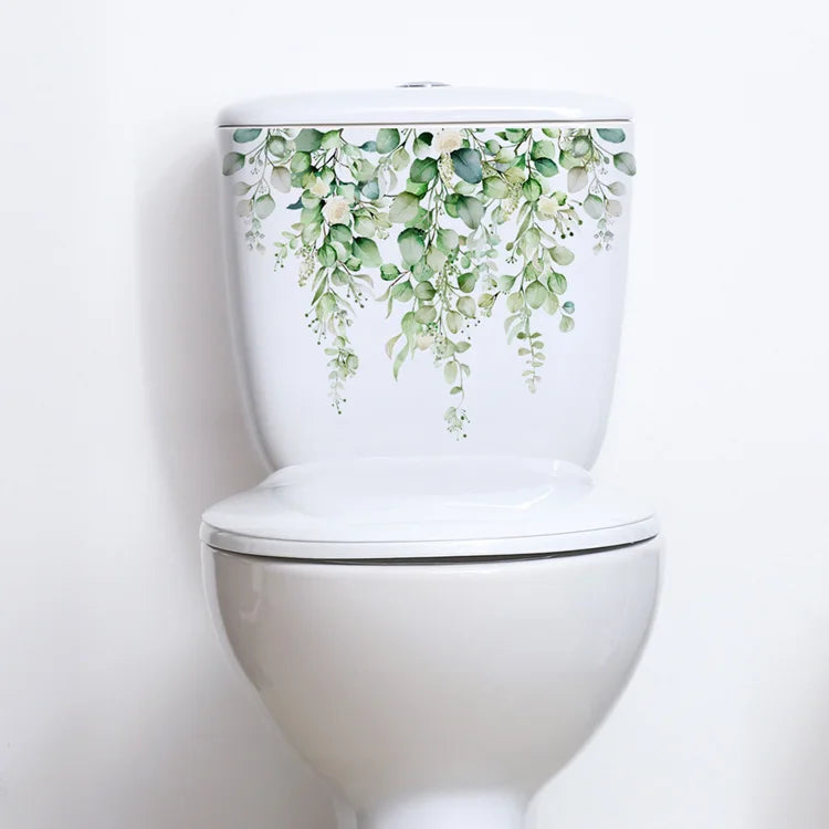 Beautiful Green Plant Flowers Wall Sticker Toilet Bathroom