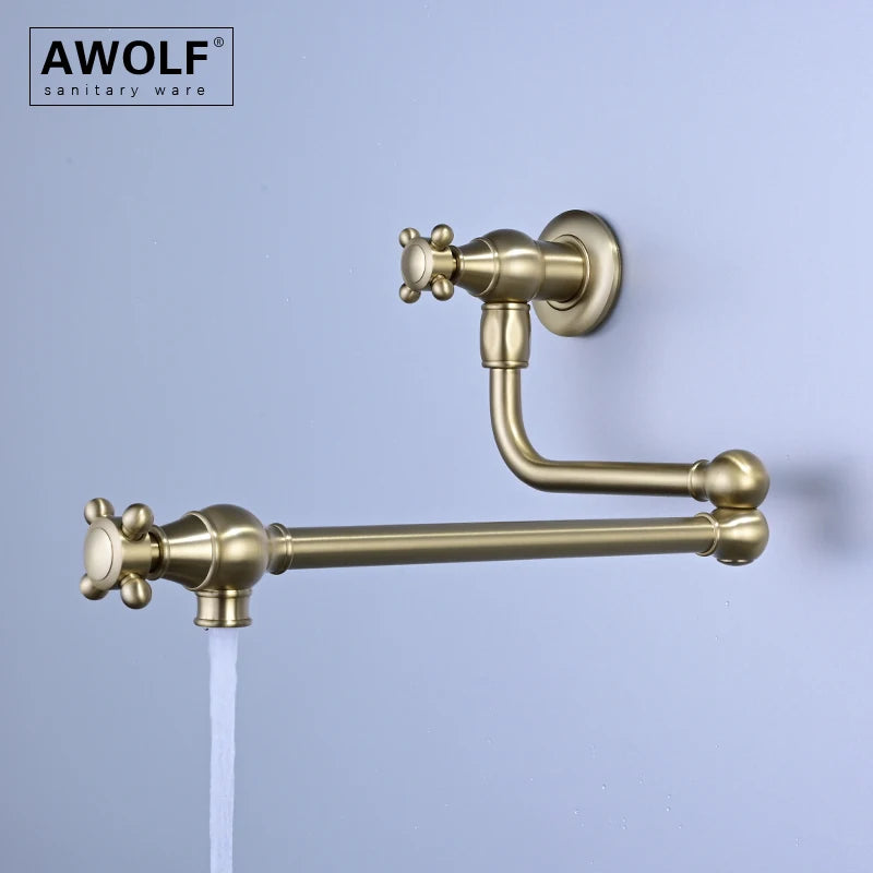 Awolf Solid Brass Pot Filler Brushed Grey Folding