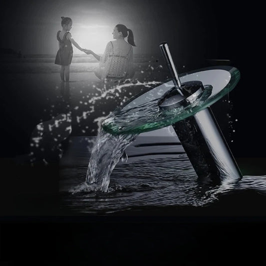 Colorful Glass Waterfall Bathroom Basin Sink Faucet Chrome