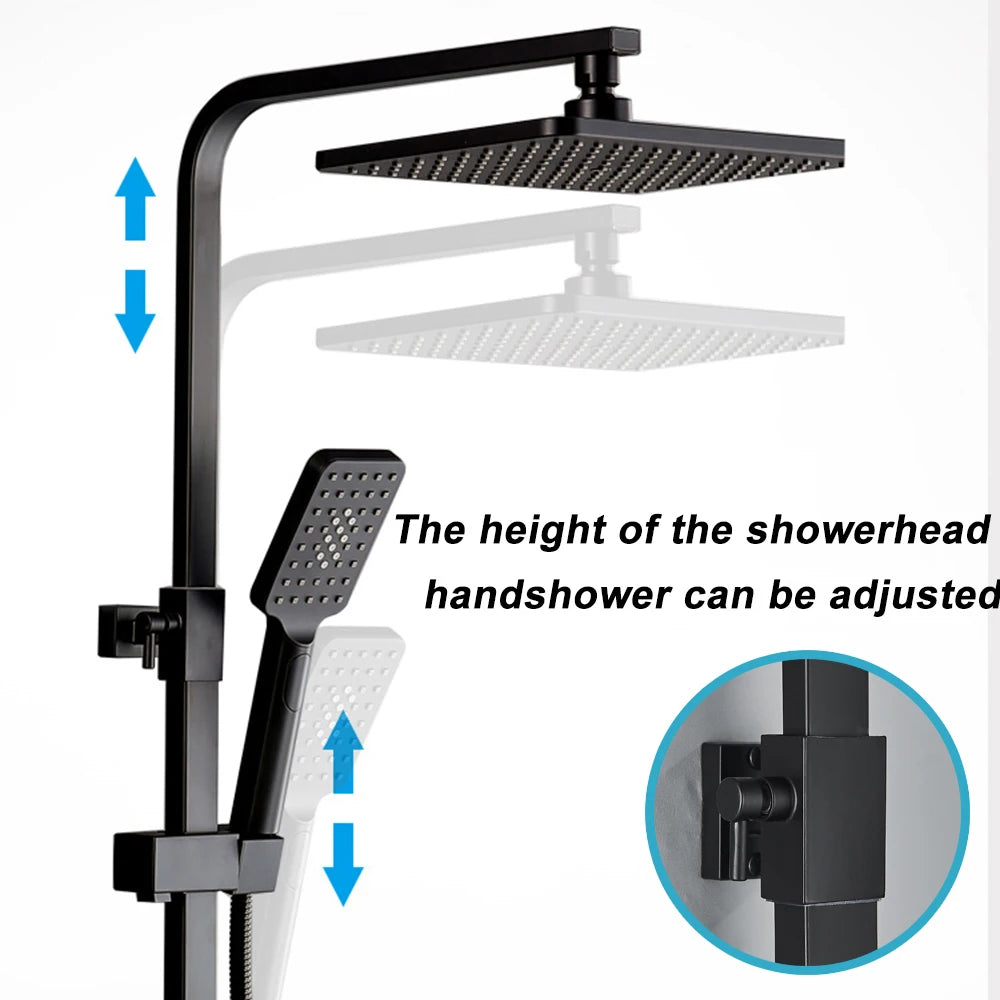 Black Brass Shower Faucet Rainfall Bathtub Tap Bathroom