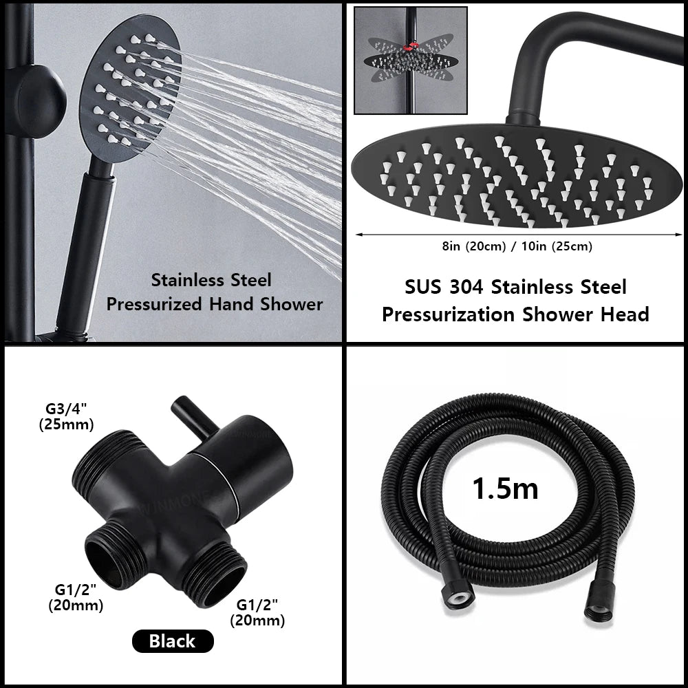 Black/Chrome Bathtub Split Rain Shower Handheld Bathroom Rainfall