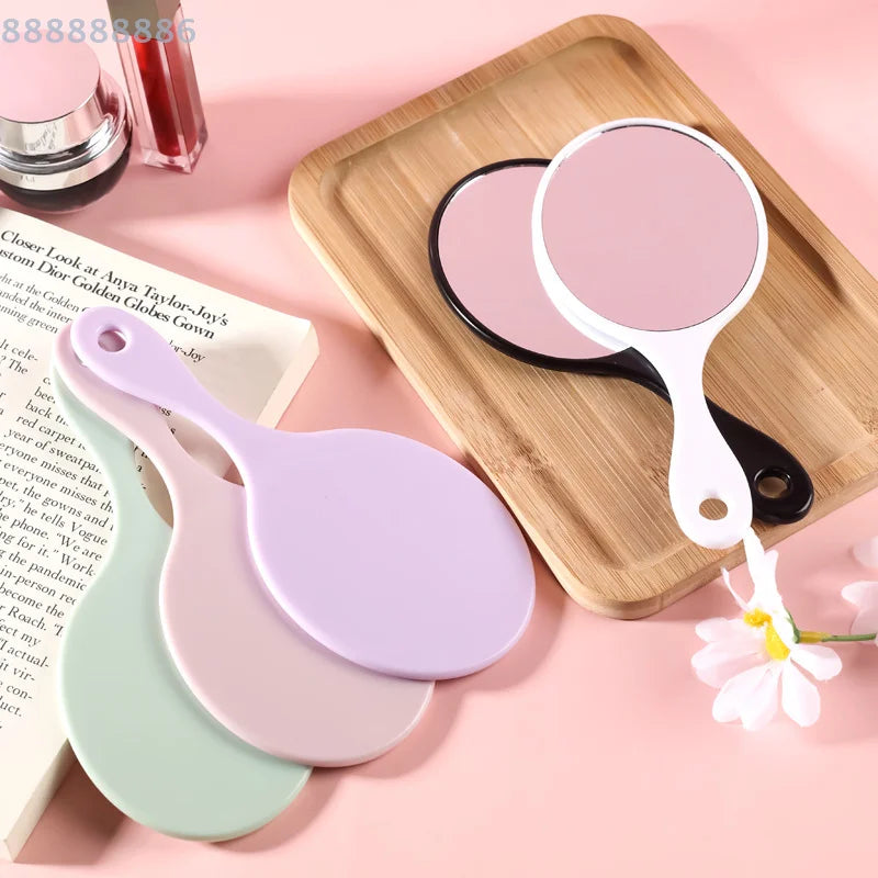 1pc Handheld Round Makeup Mirror Women Handle Compact