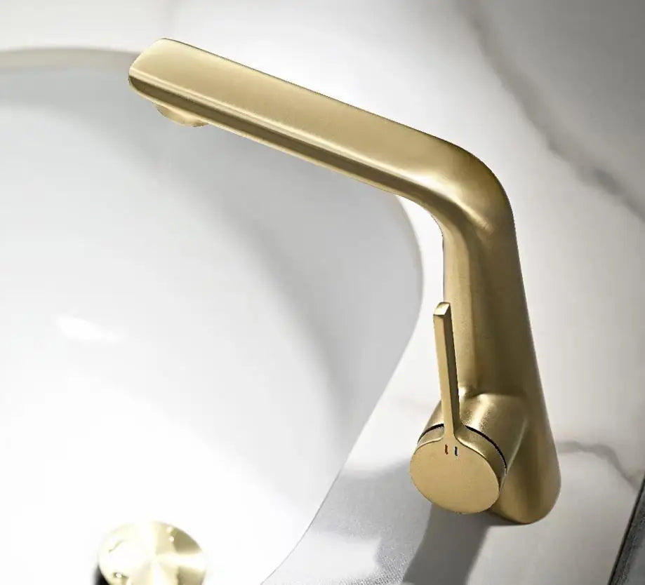Brass Brushed Gold Gray Modern Bathroom Sink Faucet