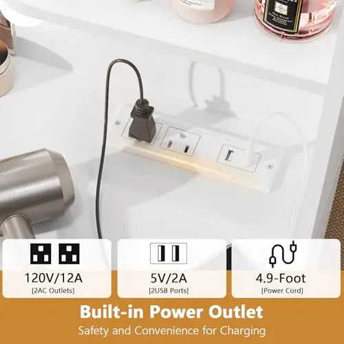 Large Makeup Vanity Desk Led Mirror Power Outlet