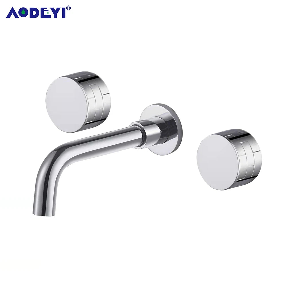 Black Bathroom Faucet Brass Double Lever Wall Mounted