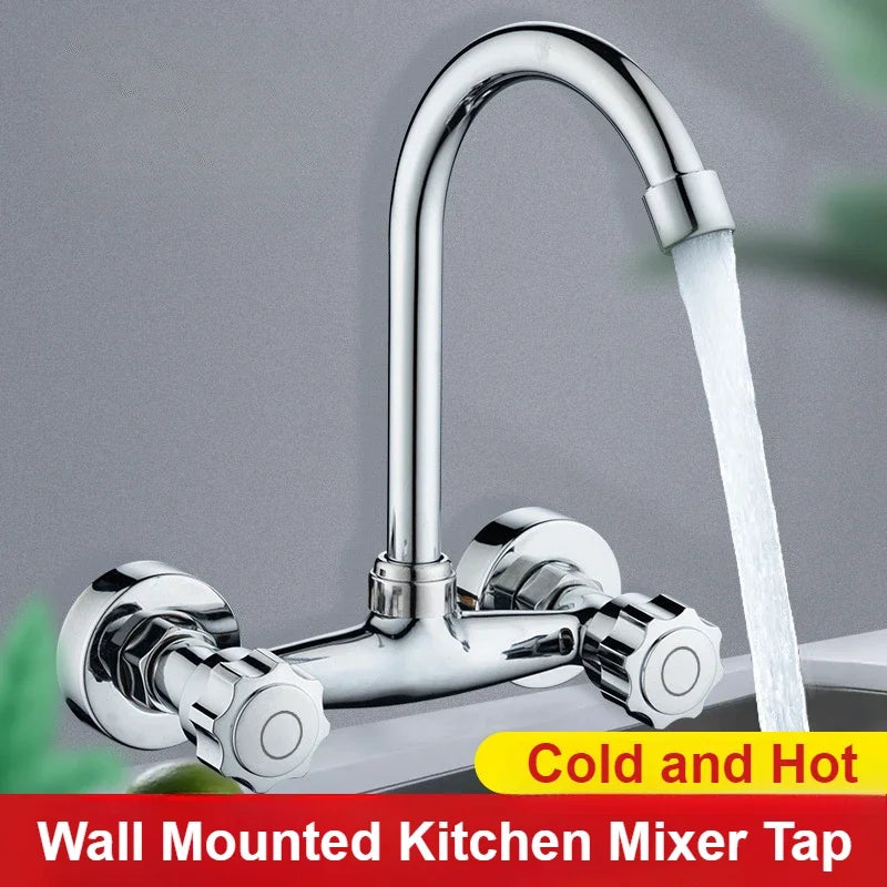 Wall Mounted Mixer Tap Double Handle Faucets Cold