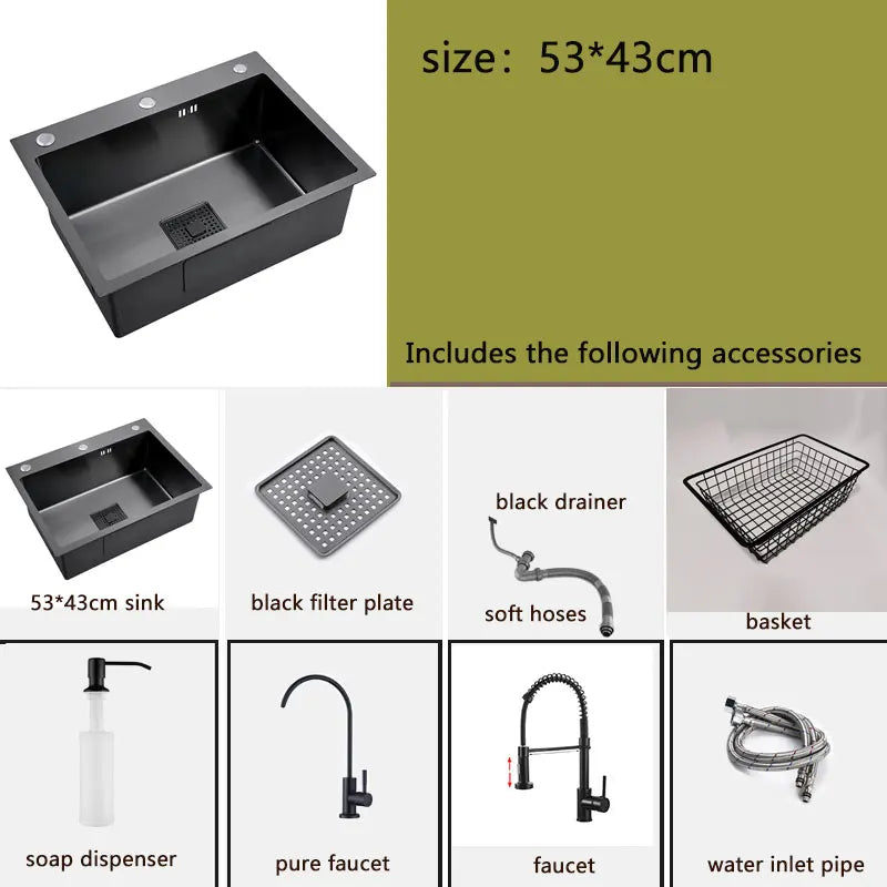 Black Sink 304 Stainless Steel Vegetable Washing Basin