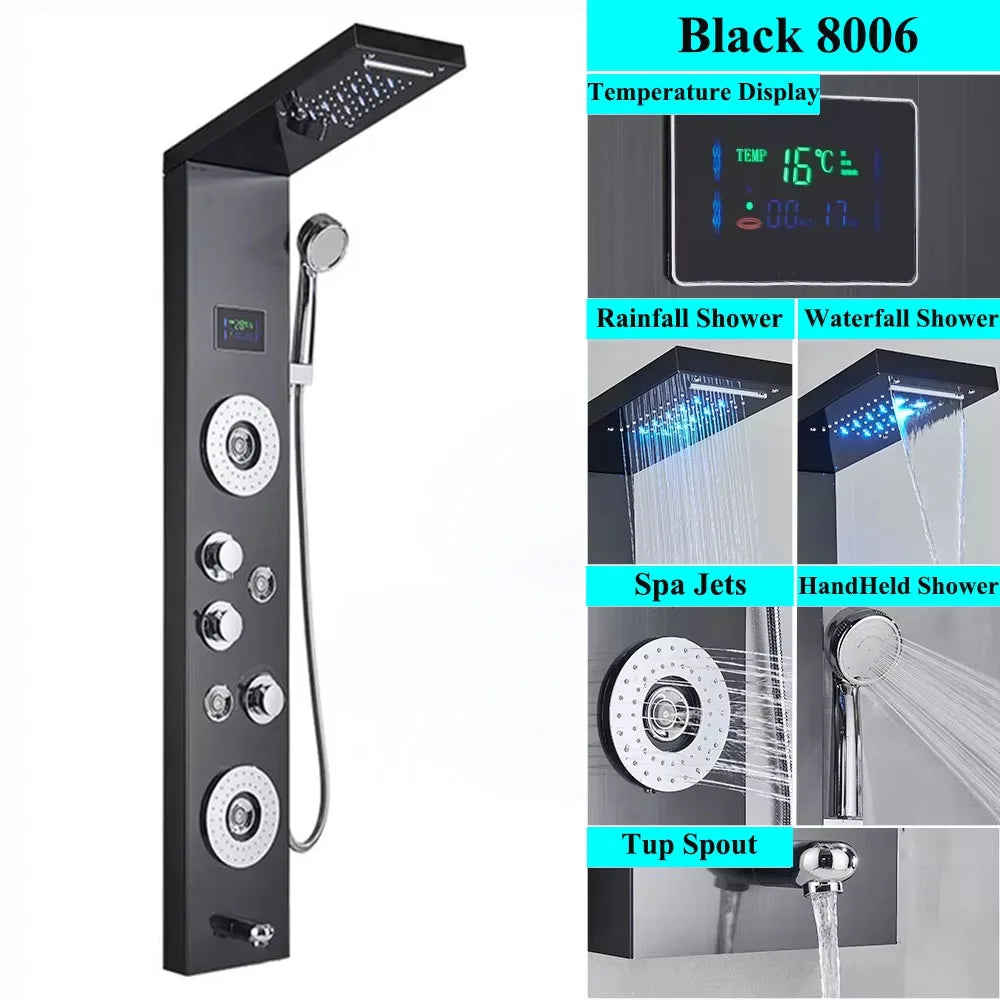 Led Shower Panel Tower System Rain Waterfall Shower
