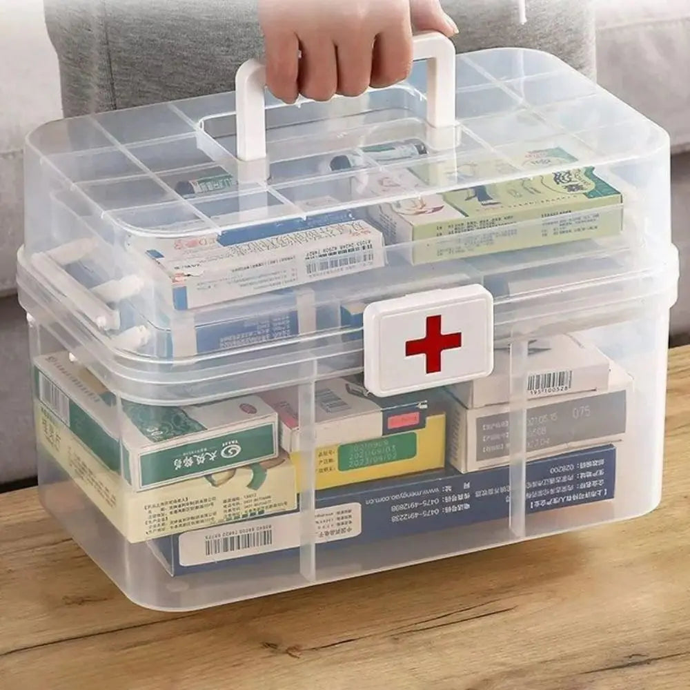 Plastic 3-Layers Medicine Box Sorting Storage Dustproof Drug