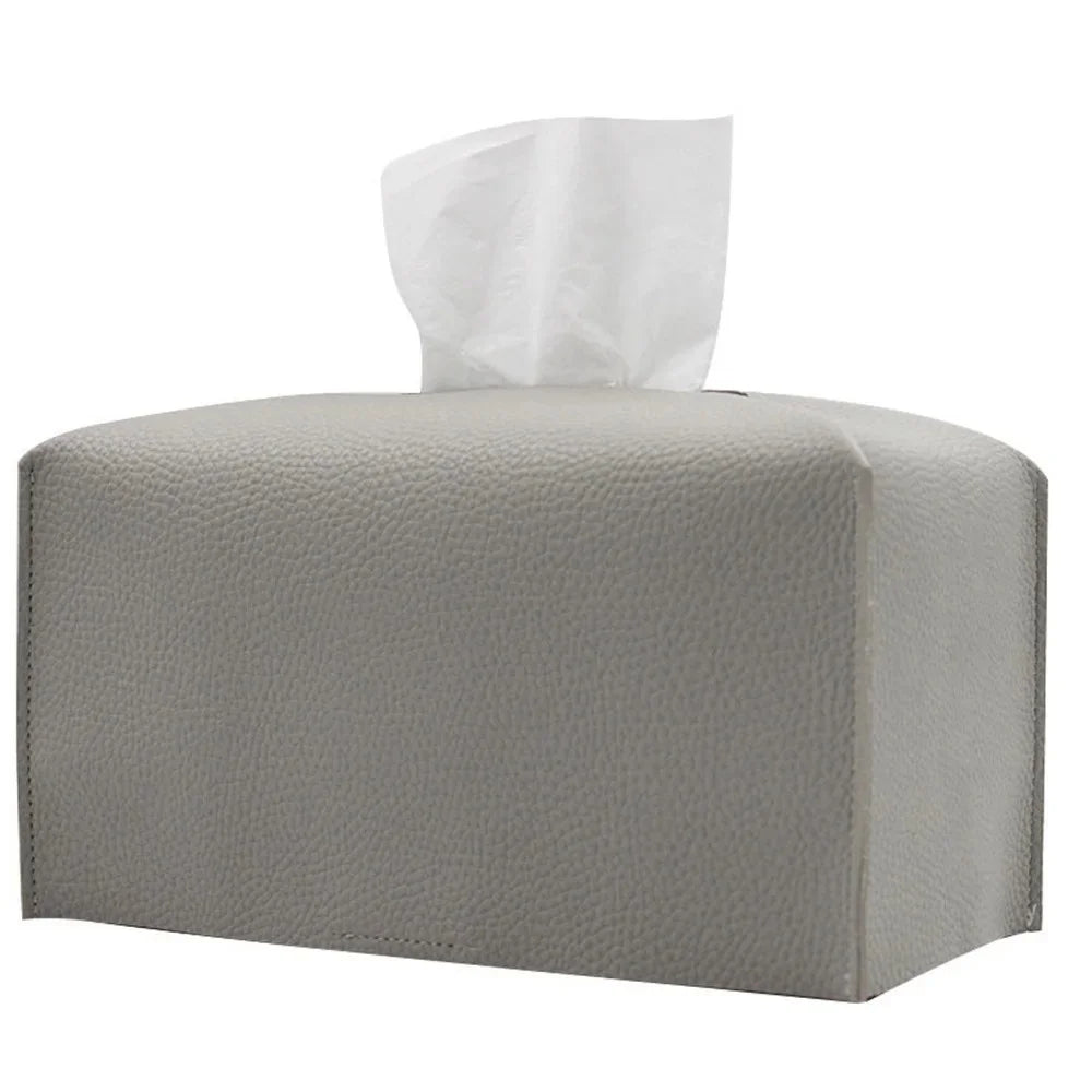 1pc Tissue Box Cover Refined Pu Leather Foldable