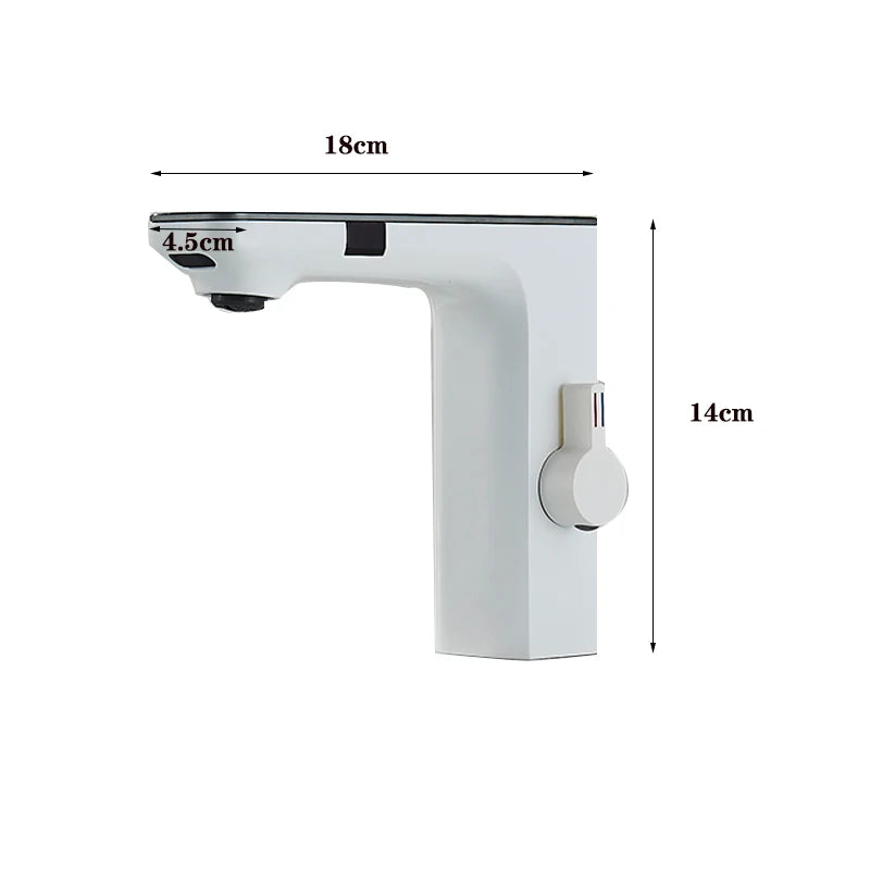 White Touchless Sensor Basin Faucet Smart Digital Display