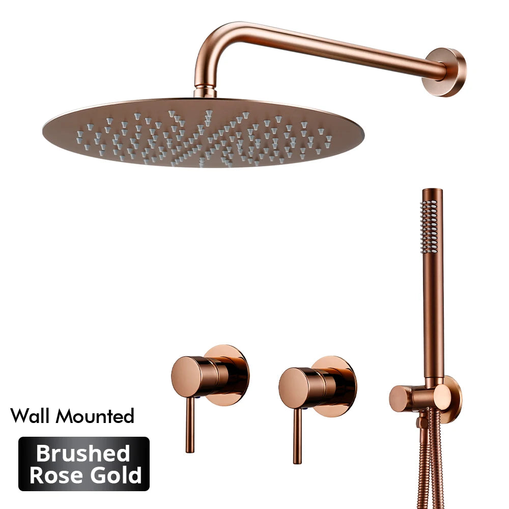 Rainfall Shower Rose Gold Wall Mounted Bathroom Shower