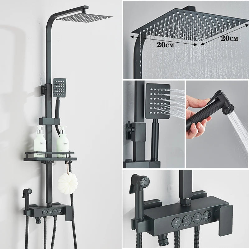 Black Gold Brass Rainfall Shower Faucet Stainless Steel