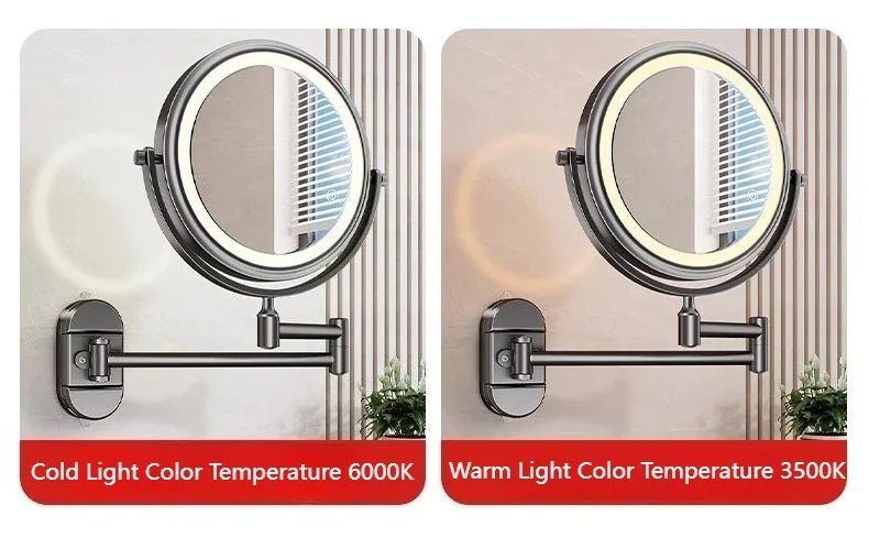 Folding Bathroom Wall Mirror Double-Sided Makeup Mirror Light
