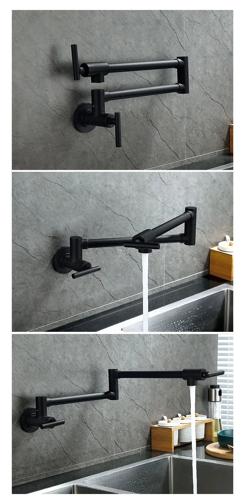 Black Wall Mounted Pot Filler Faucet Swivel Folding