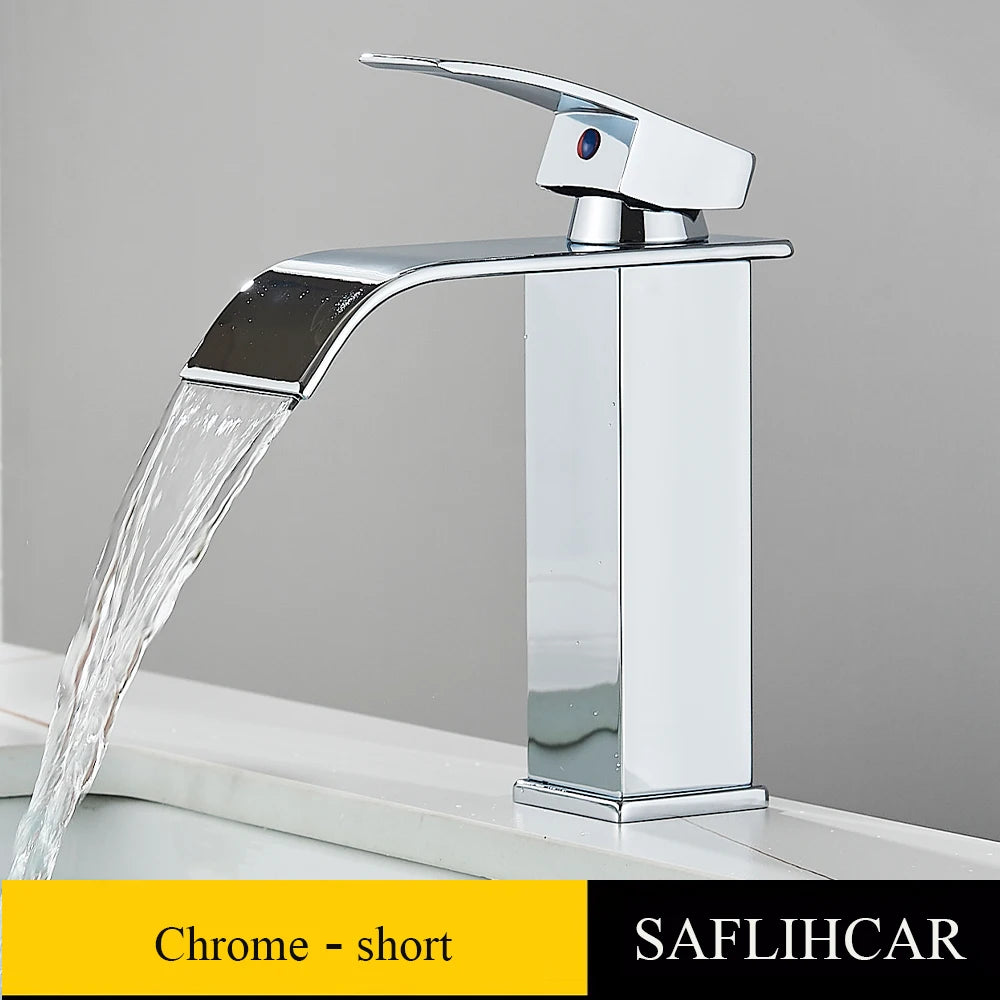 Brushed Gold Basin Sink Faucet Waterfall Outlet Vanity