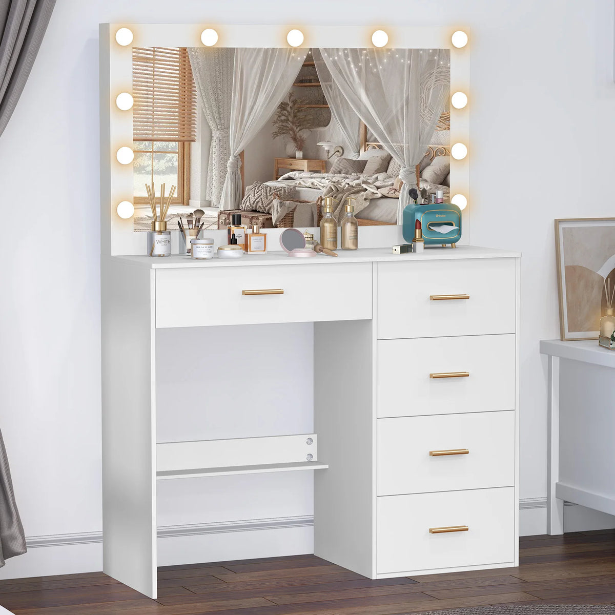 White Dressing Table Large Hollywood Mirror 11 Led