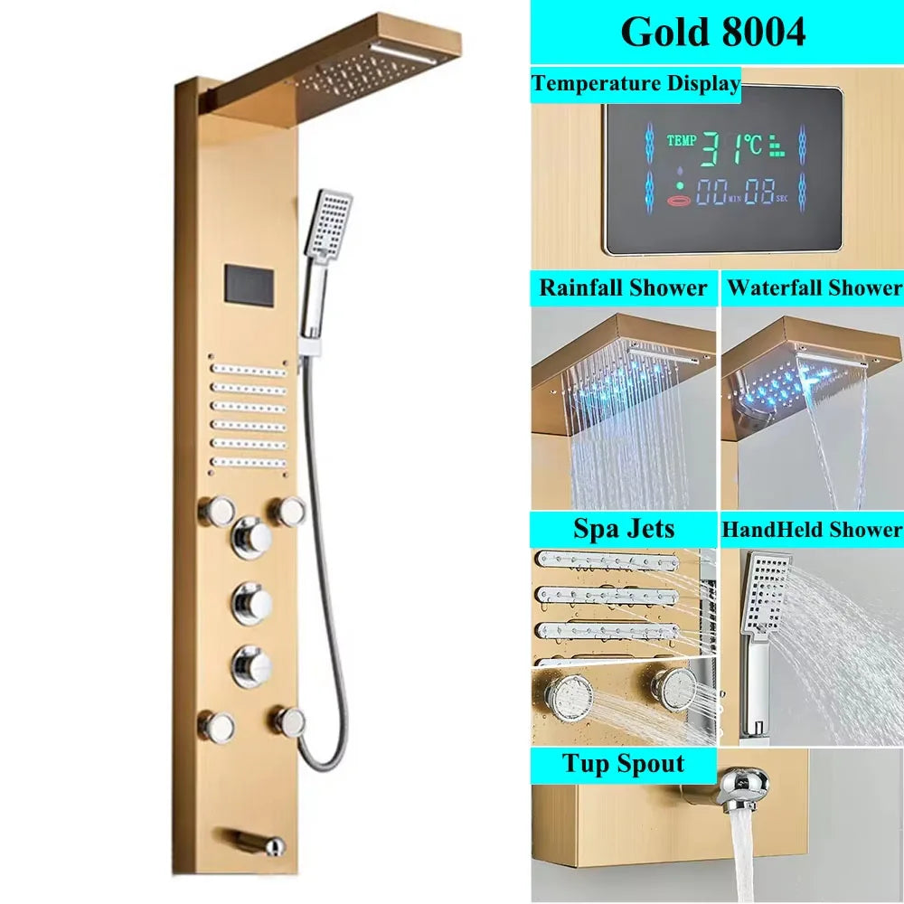 Led Shower Panel Tower System Rain Waterfall Shower
