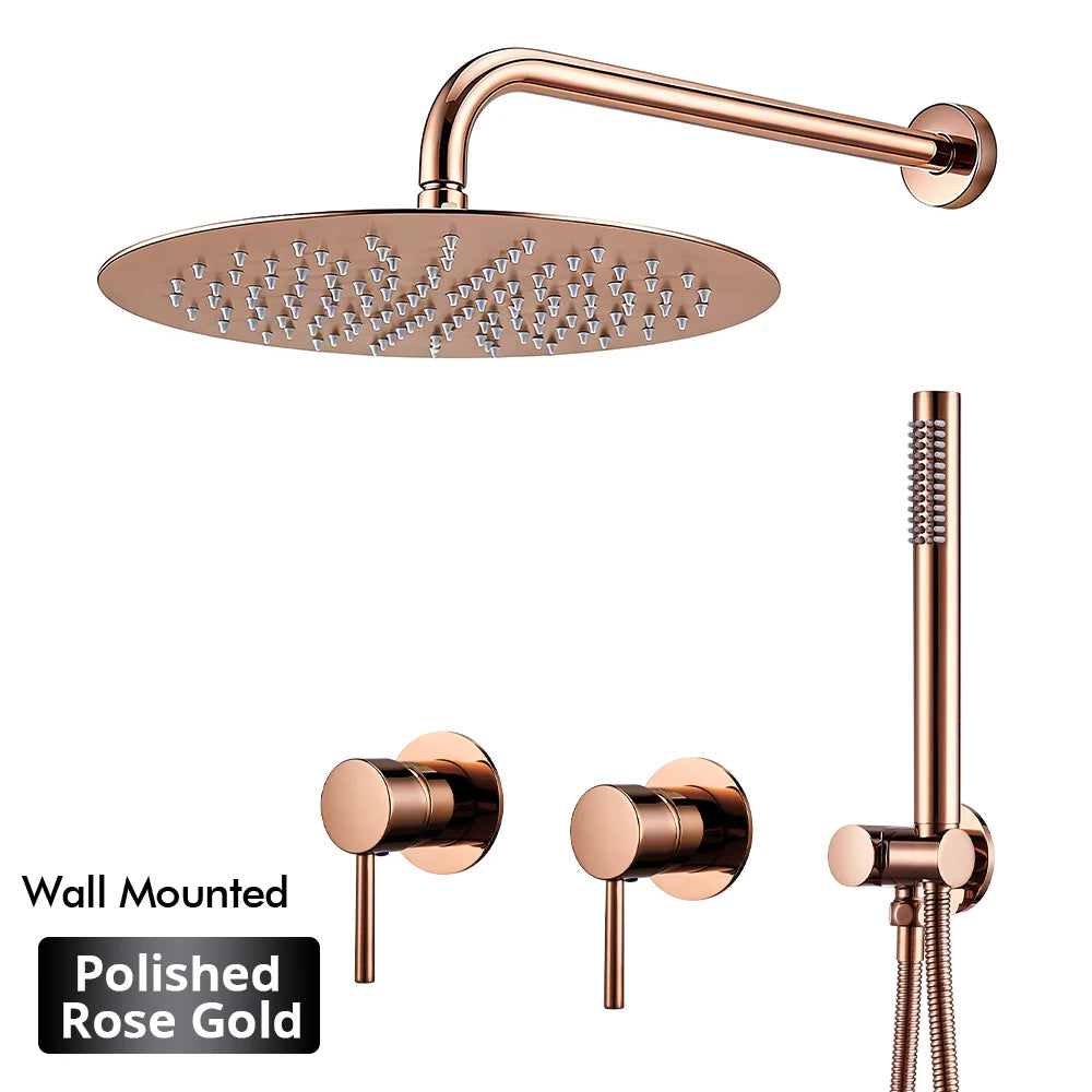 Rainfall Shower Rose Gold Wall Mounted Bathroom Shower
